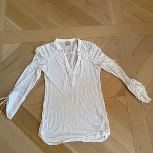 Ella Moss white long sleeve cotton shirt with ties at the sleeve